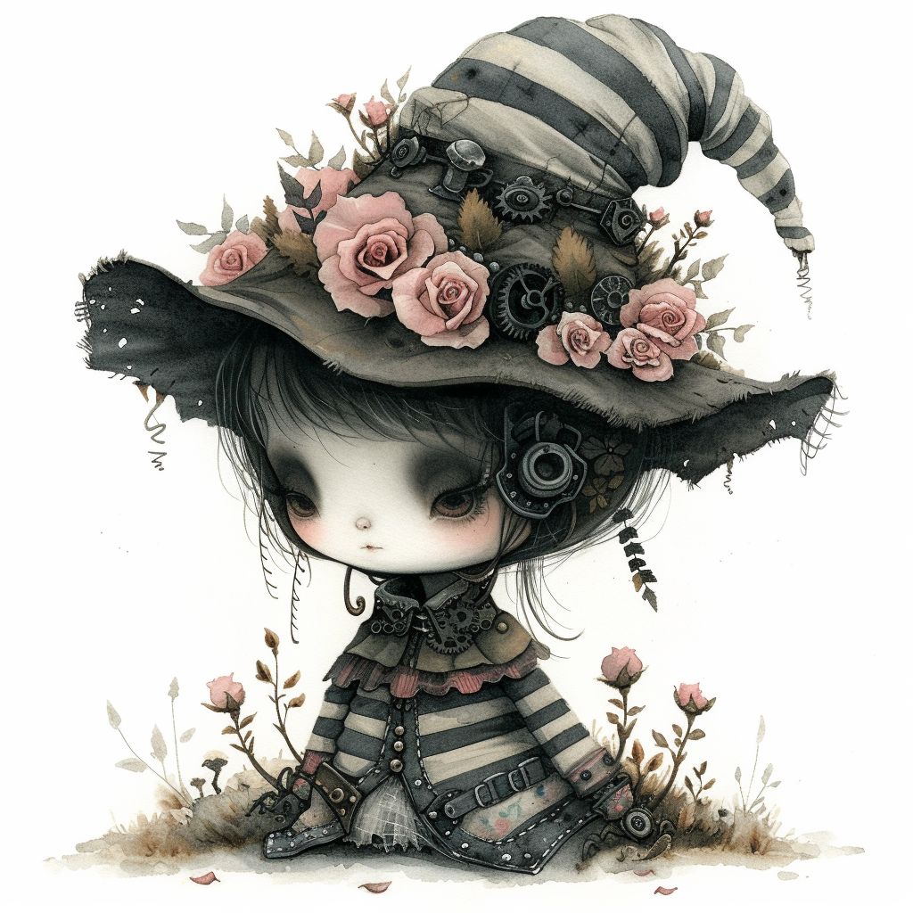 Whimsical Romantic Illustrations Midjourney Prompt a cute doll