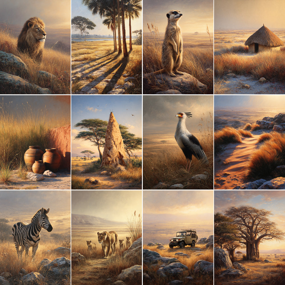 Collage of various African landscapes and wildlife scenes.