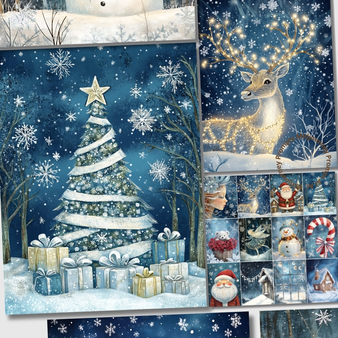 Midjourney Prompts for Silver Winter Night Christmas Papers