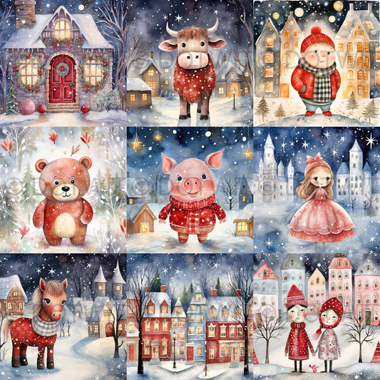 Cute Winter Christmas Cards Ephemera Digital Art and Midjourney Prompt Commercial Use