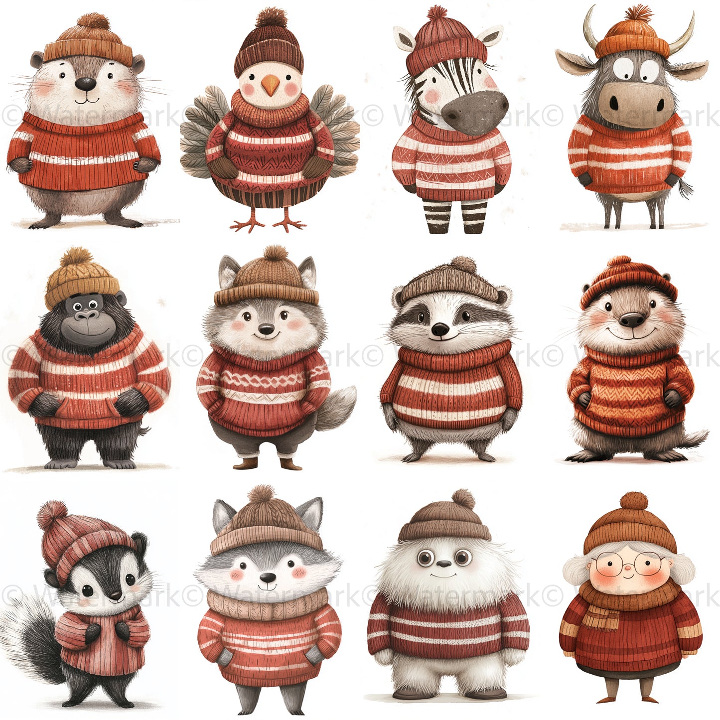 Midjourney Guide PDF For Winter Dressed Animals Watercolors