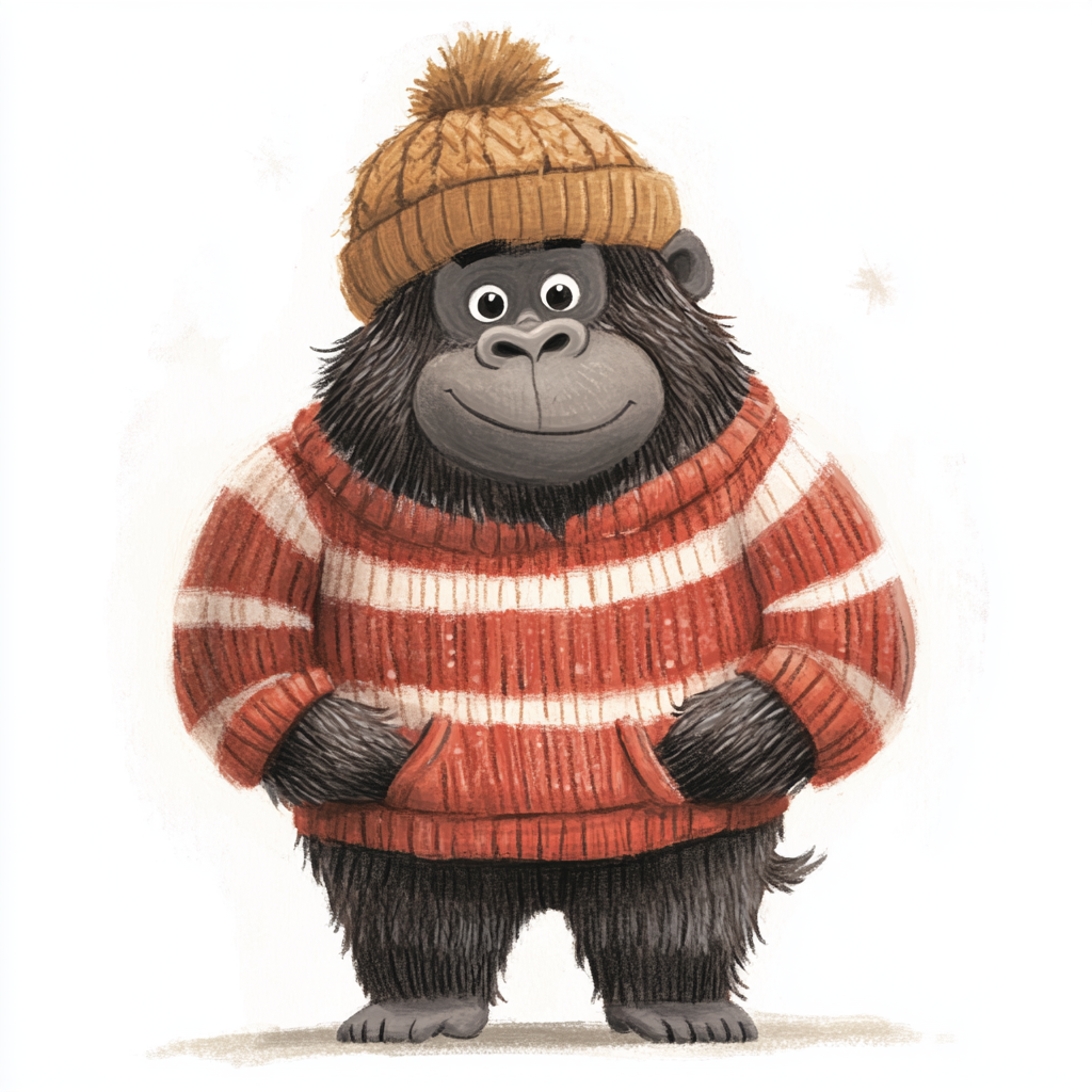 gorilla wearing winter clothes 