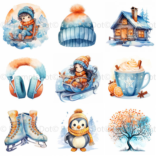 Midjourney Prompt Winter Watercolor Clipart Illustrations Commercial Use