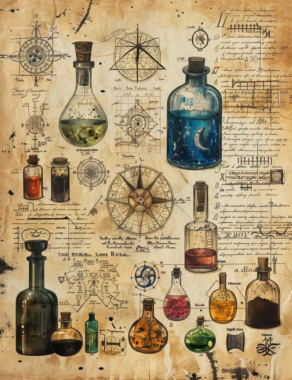 a paper with potions and witch fantasy magic potions