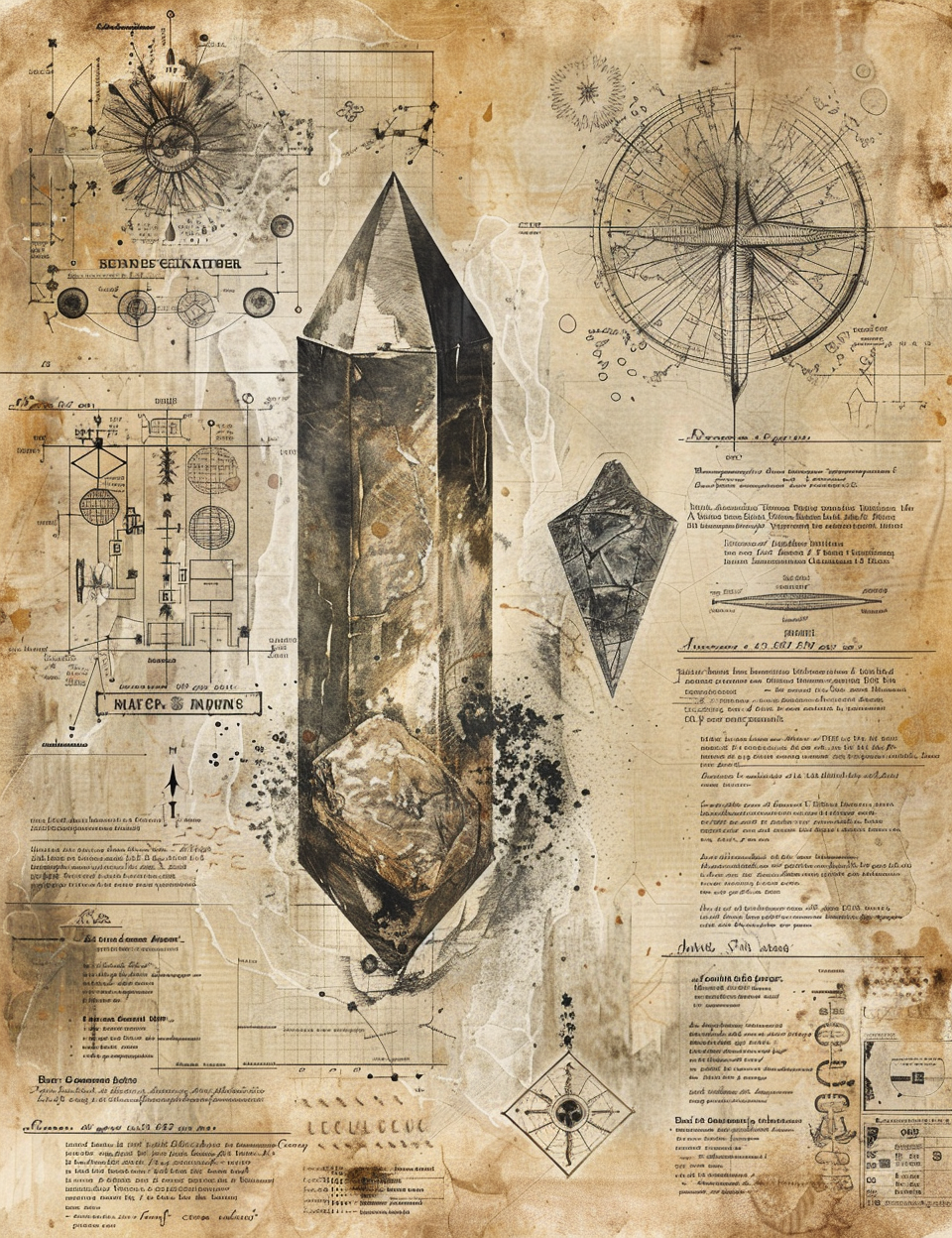 a magic crystal on an aged paper