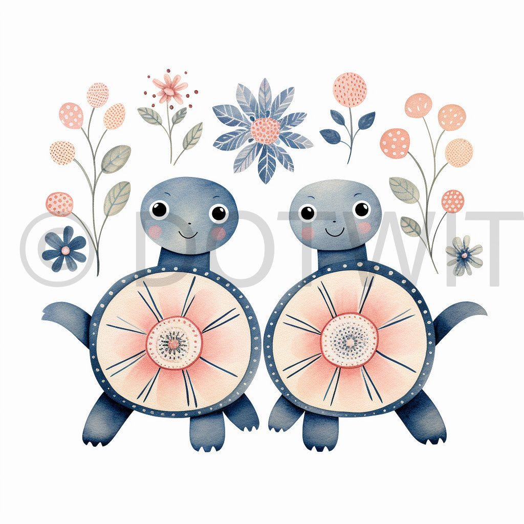 a beautiful couple of turtles Cute Nursery Digital Art Wall Decoration Decals and Midjourney Prompt Commercial Use