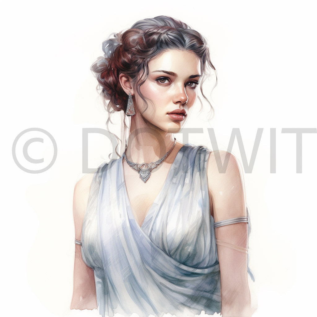 a cute beautiful woman Roman Empire Watercolor Historic Clipart Digital Art and Midjourney Prompt Commercial Use