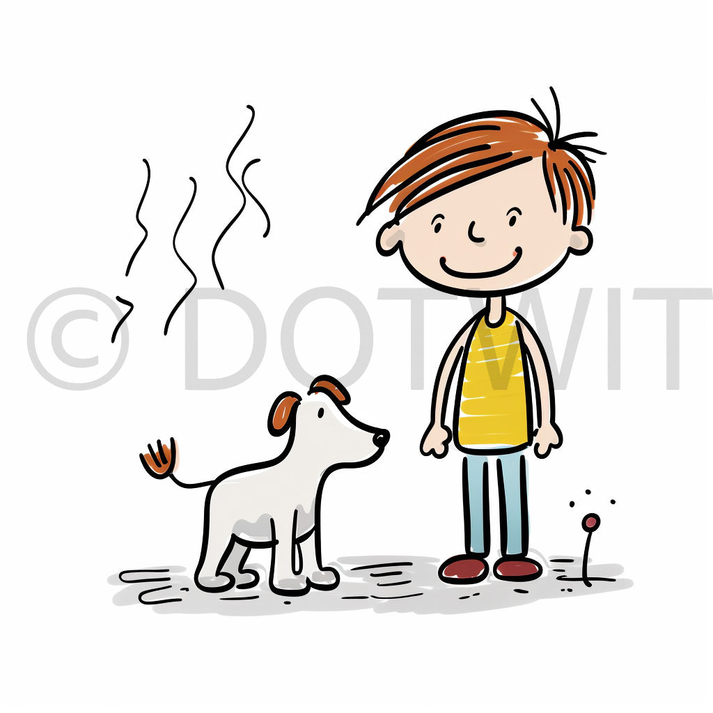 a boy with his dog Doodle Sketches Stick Children Digital Drawings and Midjourney Prompt Commercial Use