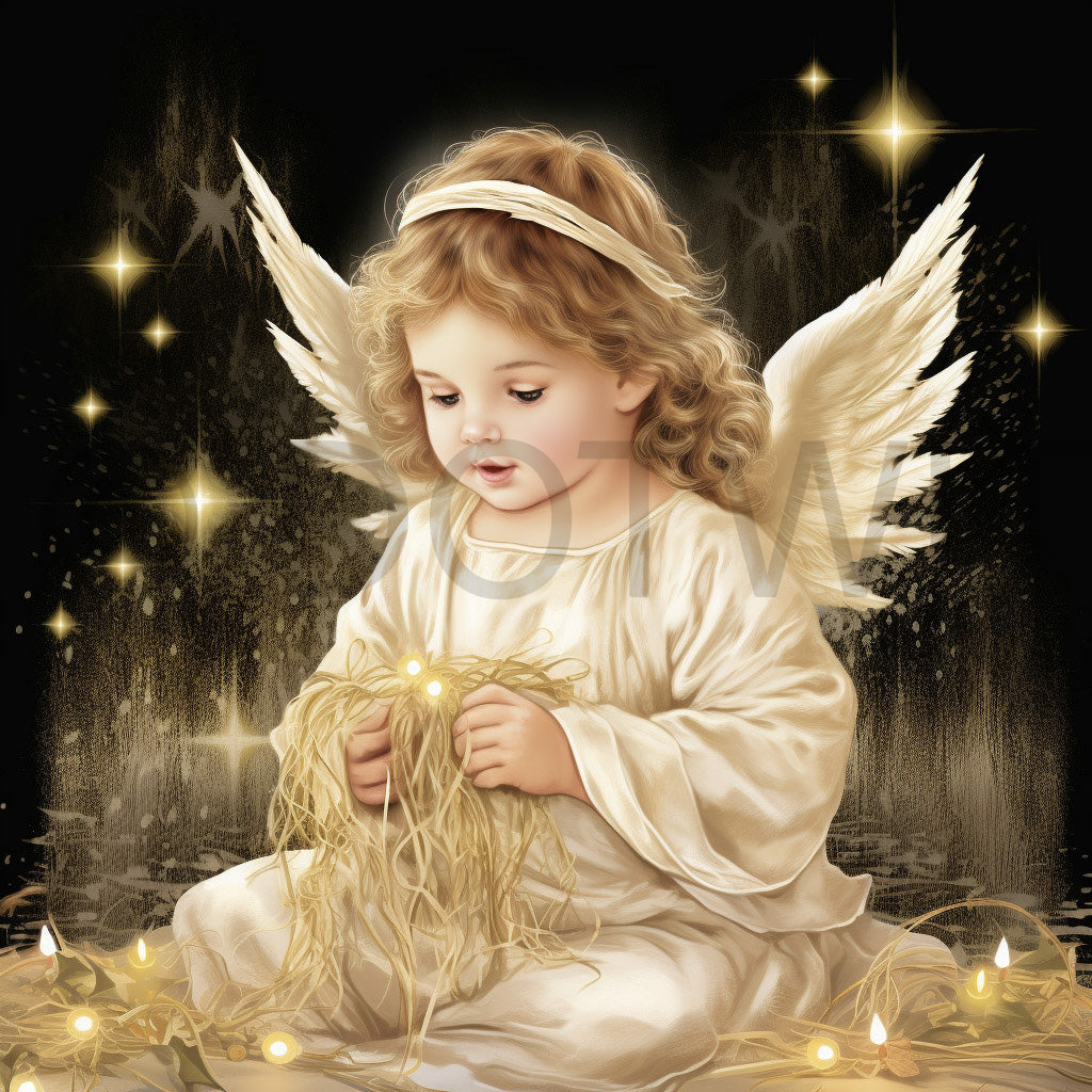 a baby jesus an angel gold angel Gold Christmas Cards Digital Junk Journals Art and Midjourney Prompt Commercial Use