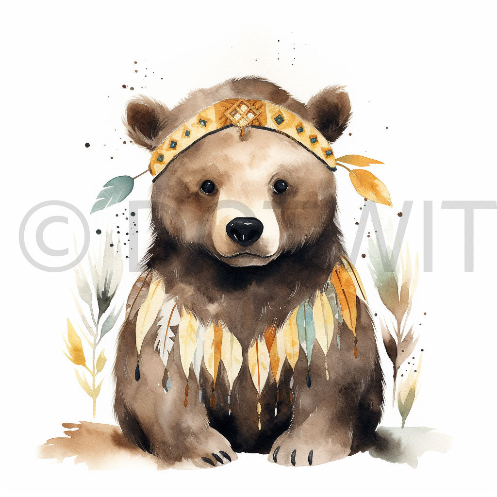 bear watercolor Cute Native Watercolor Indian Art Folks Digital Art and Midjourney Prompt Commercial Use