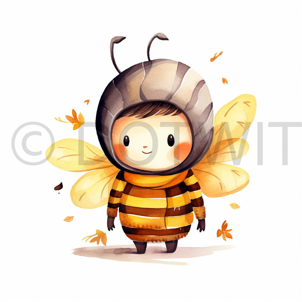 a cute bee Autumn Animals Fall Watercolor Digital Clipart and Midjourney Prompt Commercial Use