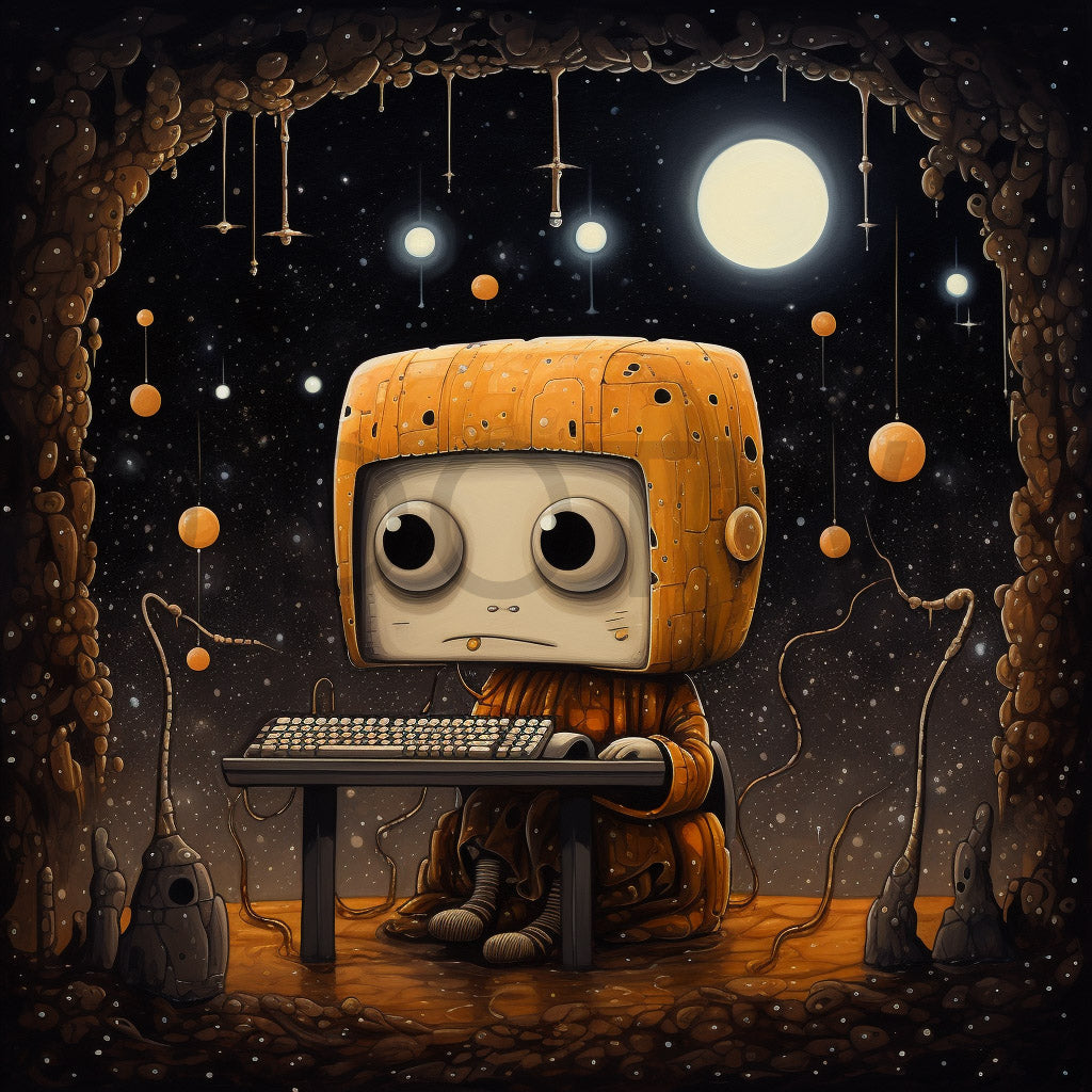 a cute computer boy Cute Gothic Cards Surrealist Art For Kids Digital Art and Midjourney Prompt Commercial Use