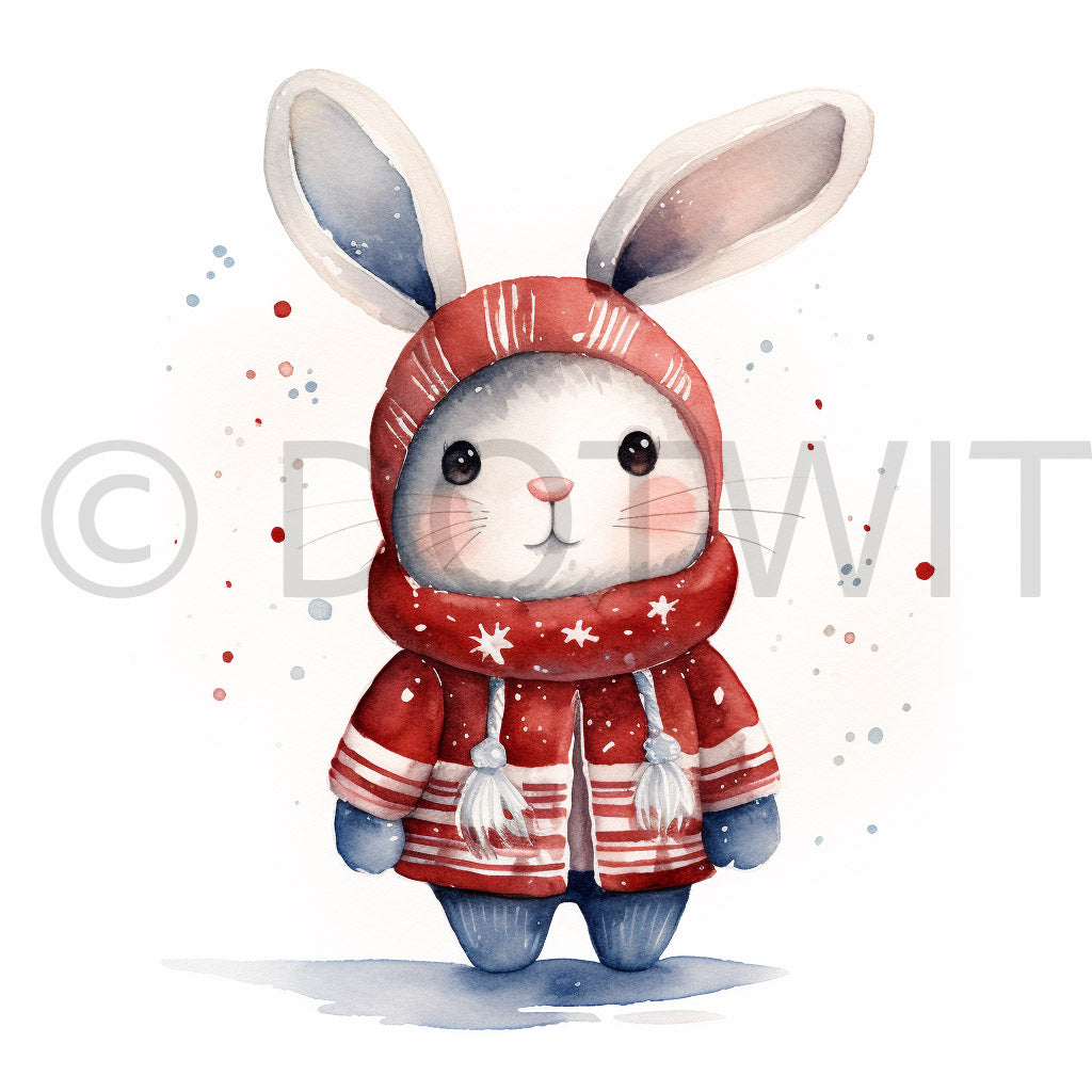 a cute bunny Cute Blue Winter Christmas Watercolors Digital Art and Midjourney Prompt Commercial Use