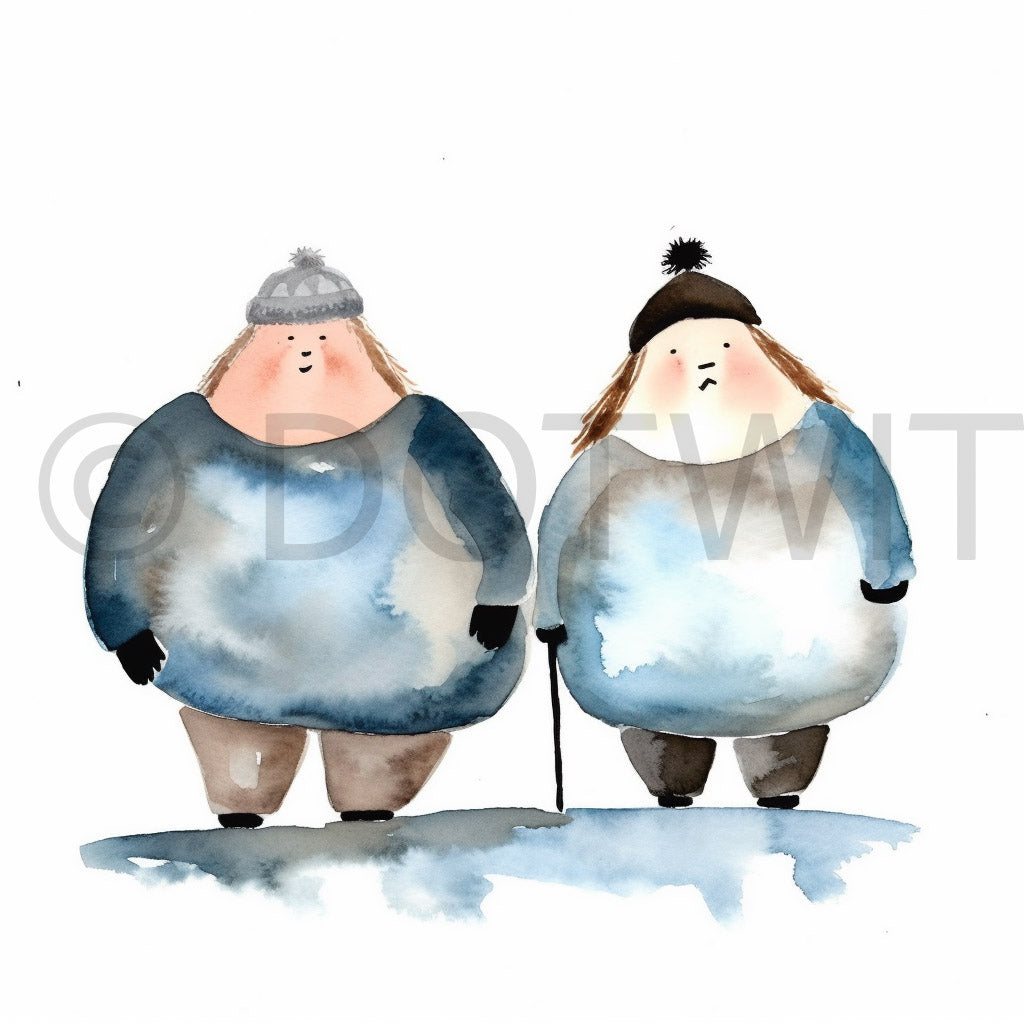 a cute couple Quirky Winter Watercolor Nursery Art Digital Art and Midjourney Prompt Commercial Use