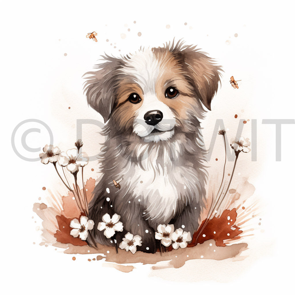 a cute dog Winter Floral Christmas Watercolor Art Digital Art and Midjourney Prompt Commercial Use