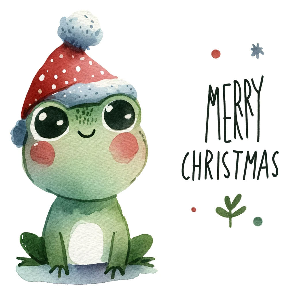 a frog Cute Christmas Illustrations with Text DALL-E 3 Prompt