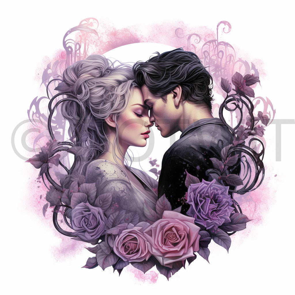 a cute gothic couple Gothic Watercolors Love Romantic Digital Clipart and Midjourney Prompt Commercial Use