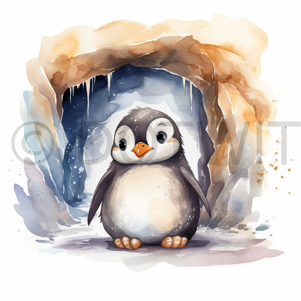 a cute penguin Cute Christmas Animals In Winter Caverns Digital Art and Midjourney Prompt Commercial Use