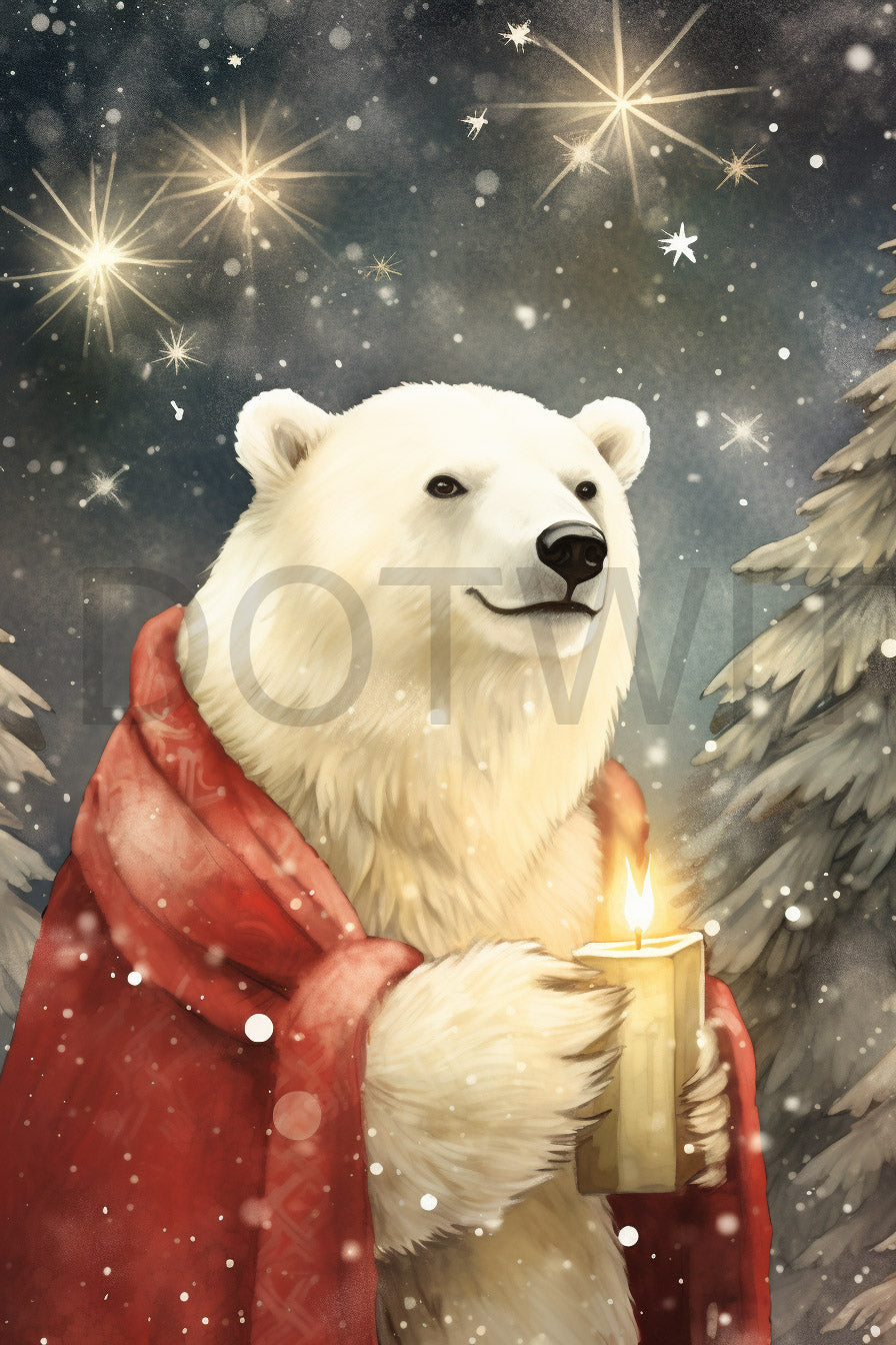 a cute polar bear in christmas Vintage Christmas Postcards Poster Cards Digital Art and Midjourney Prompt Commercial Use