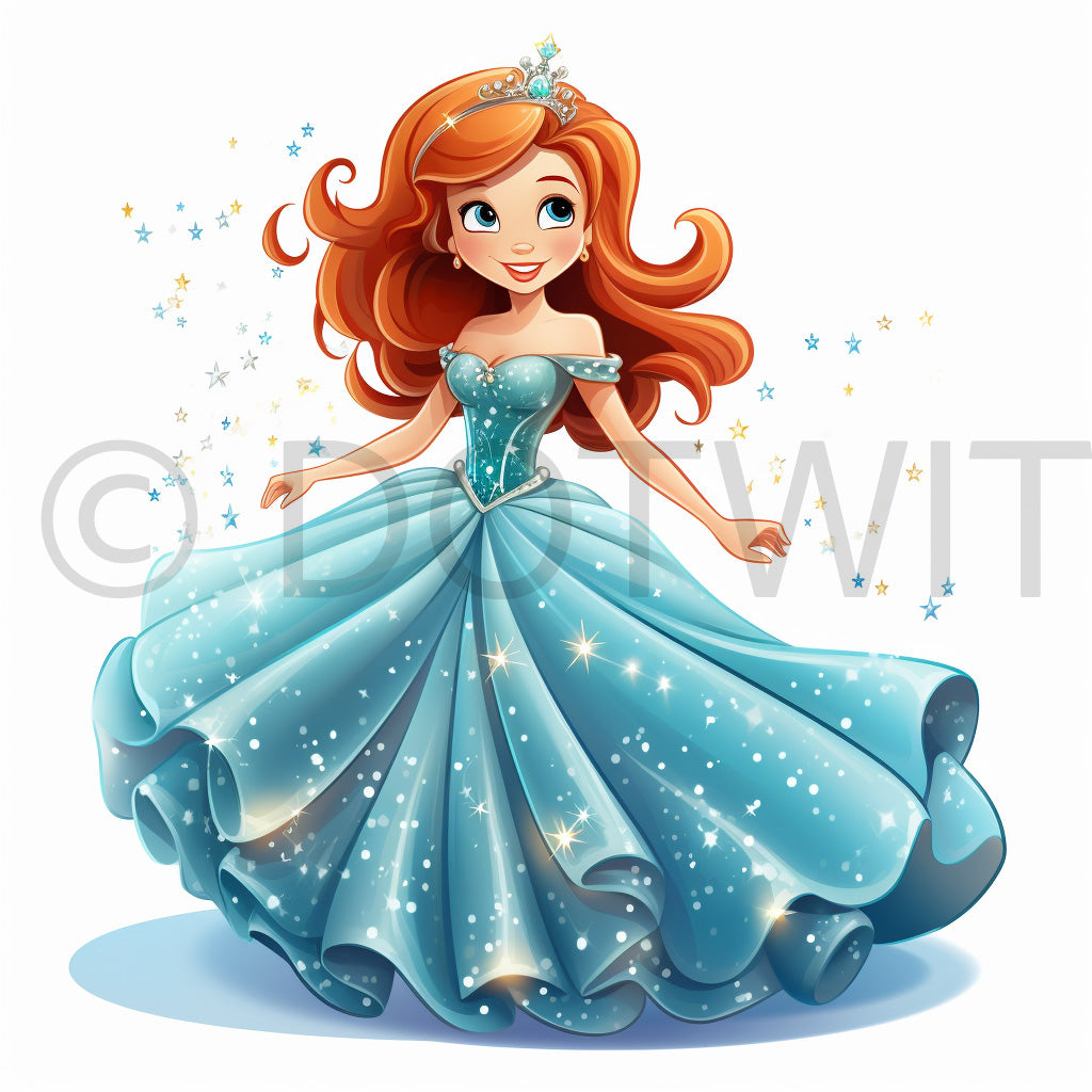 a cute princess avatar red hair blue long dress sparkling Princess Avatar Sets Custom Digital Art and Midjourney Prompt Commercial Use