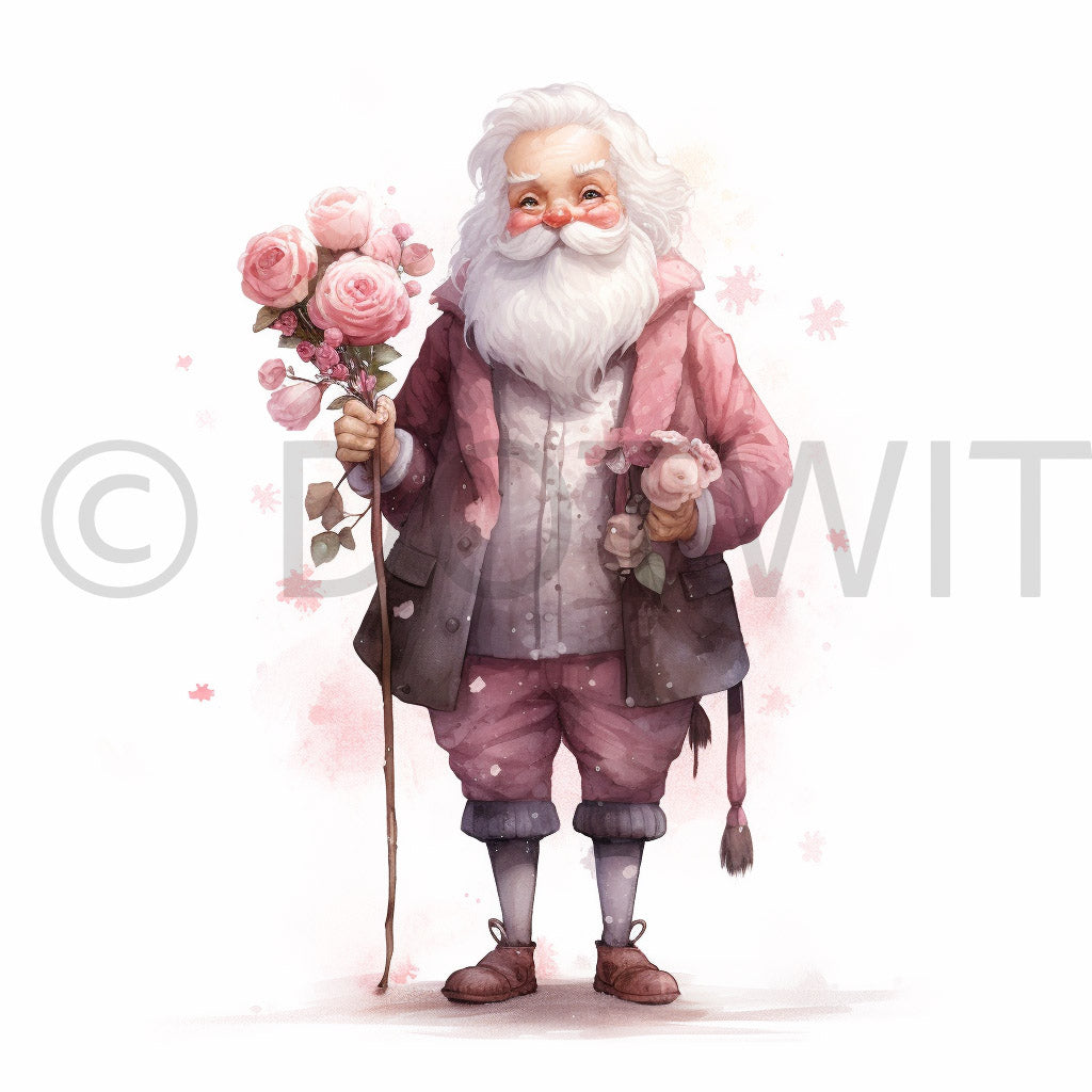 a cute santa claus Gothic Floral Christmas Watercolor Art Digital Art and Midjourney Prompt Commercial Use