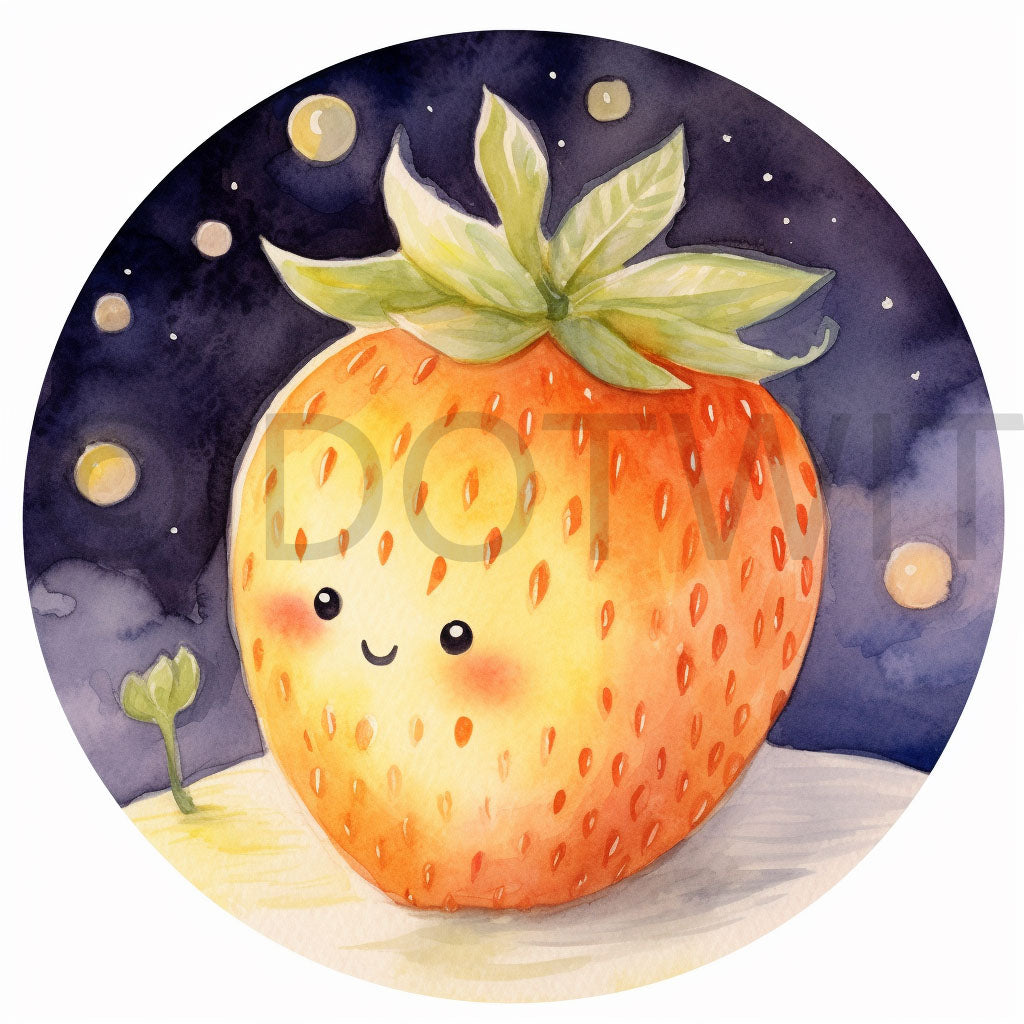 a cute strawberry Cute Stickers Moon Star Icon Nursery Art Digital Art and Midjourney Prompt Commercial Use