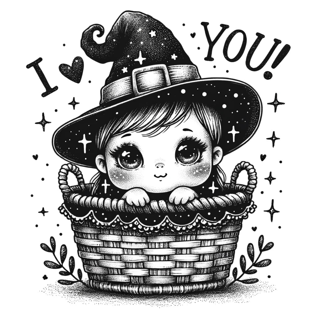 DALLE 3 Prompt For Valentines Illustrations with Text a witch