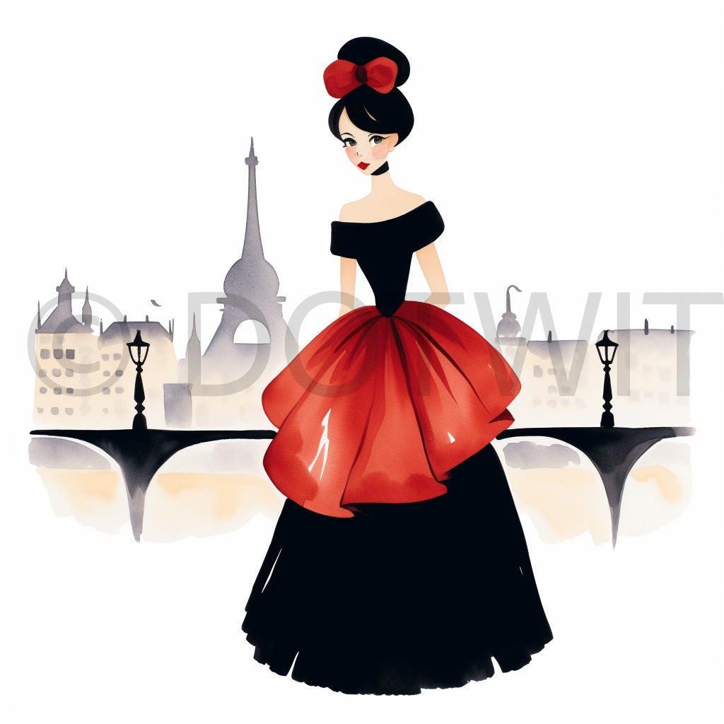 a woman in paris Minimalist Illustrations Simple Digital Art and Midjourney Prompt Commercial Use