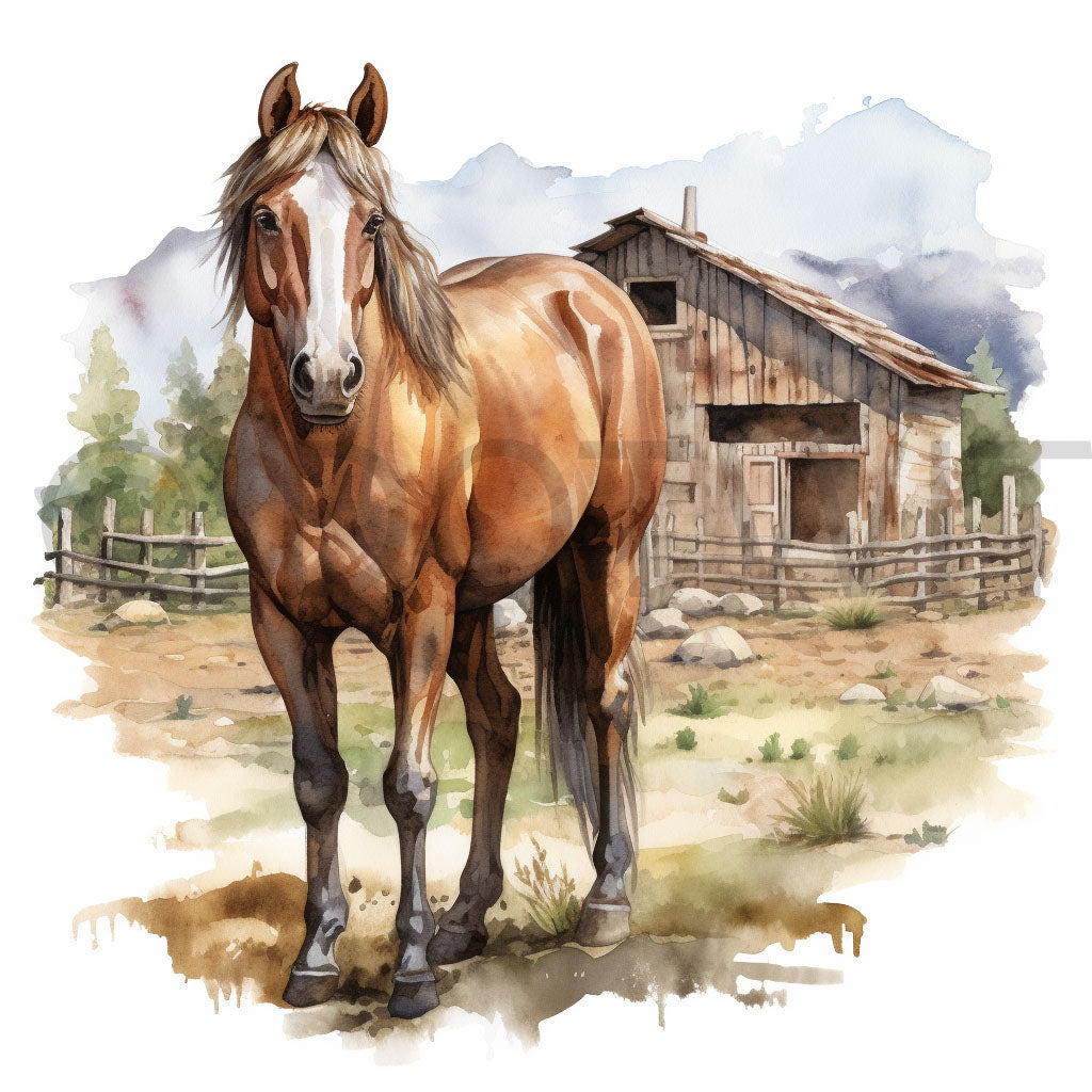a cute horse Farmhouse Watercolors Midjourney Prompt