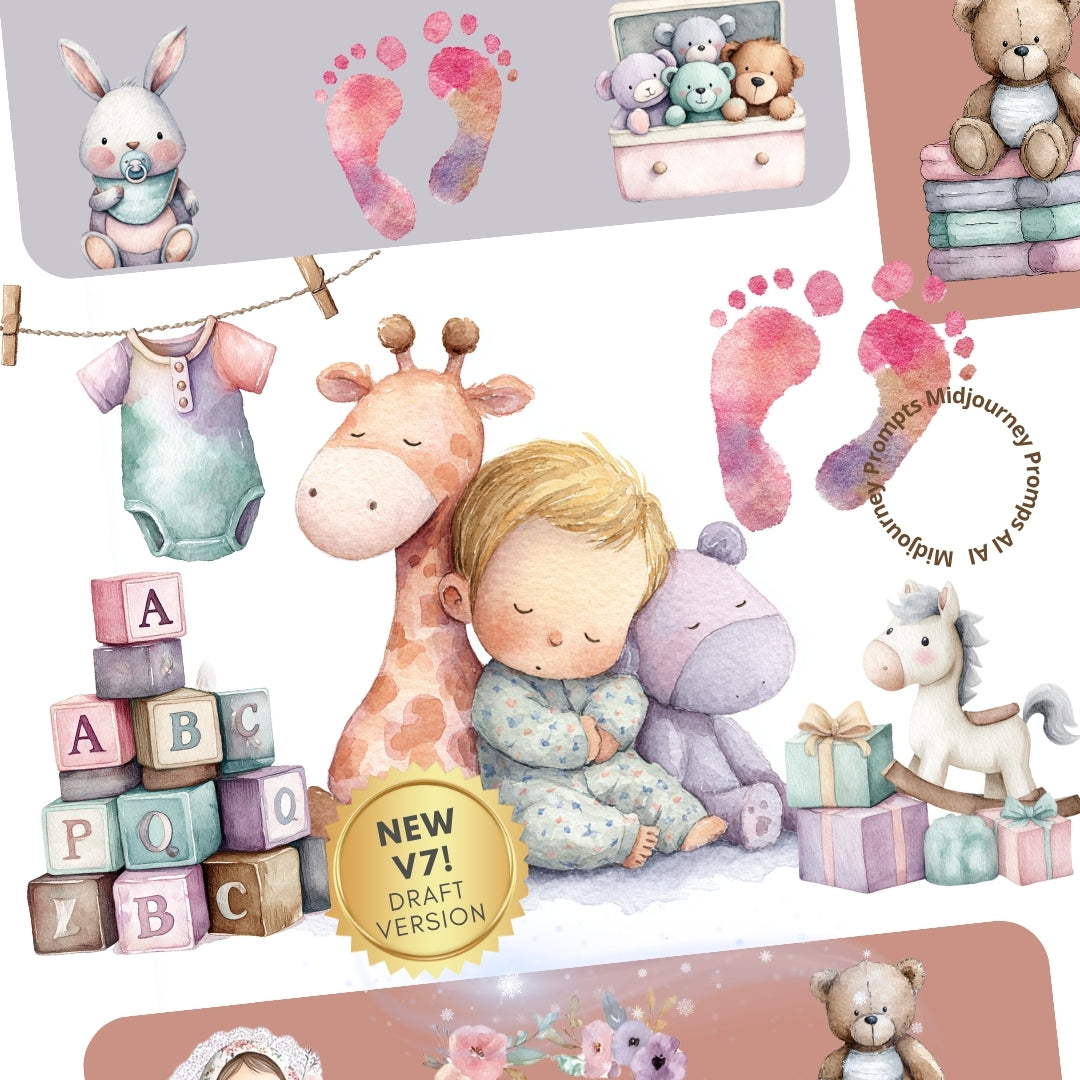 Midjourney v 7 Prompts for a little cutie on the way clipart