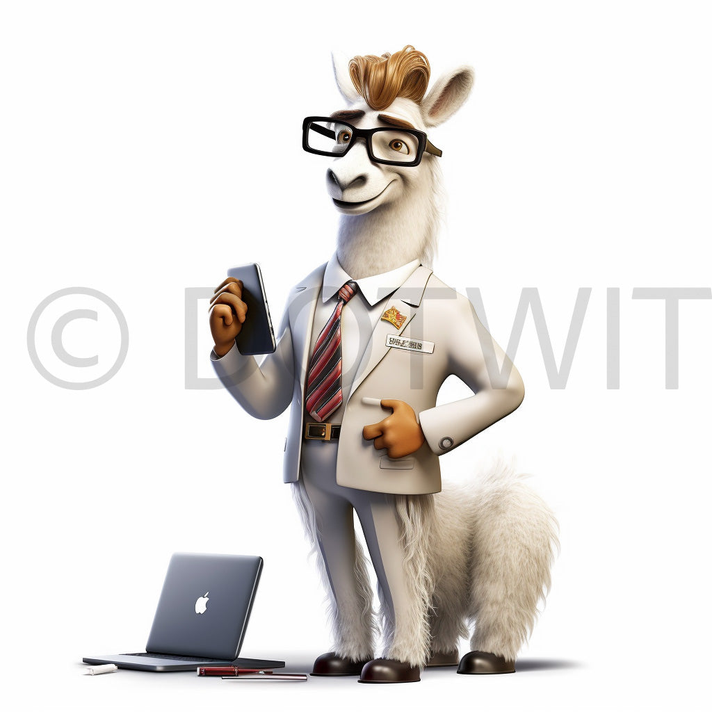 a llama accountant Cute Digital Cartoon Animals Funny Professions and Midjourney Prompt Commercial Use