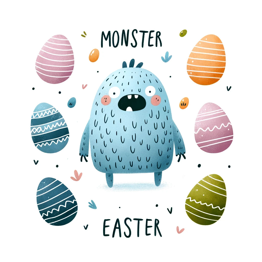 a monster with easter eggs DALLE3 DALLE Prompt for Simple Easter Illustrations With Text