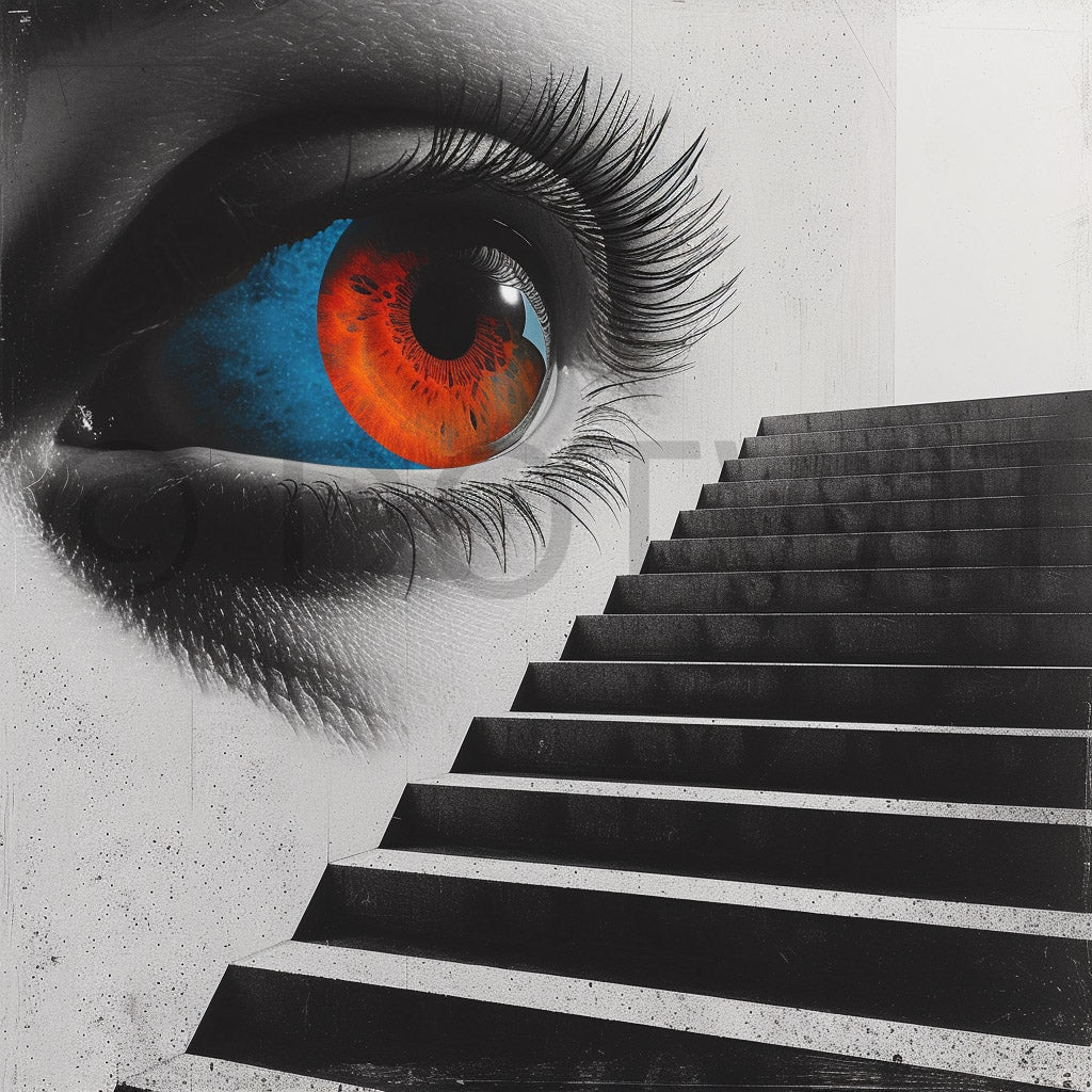 an eye in the stairs Surreal Composite Artworks Midjourney Prompt