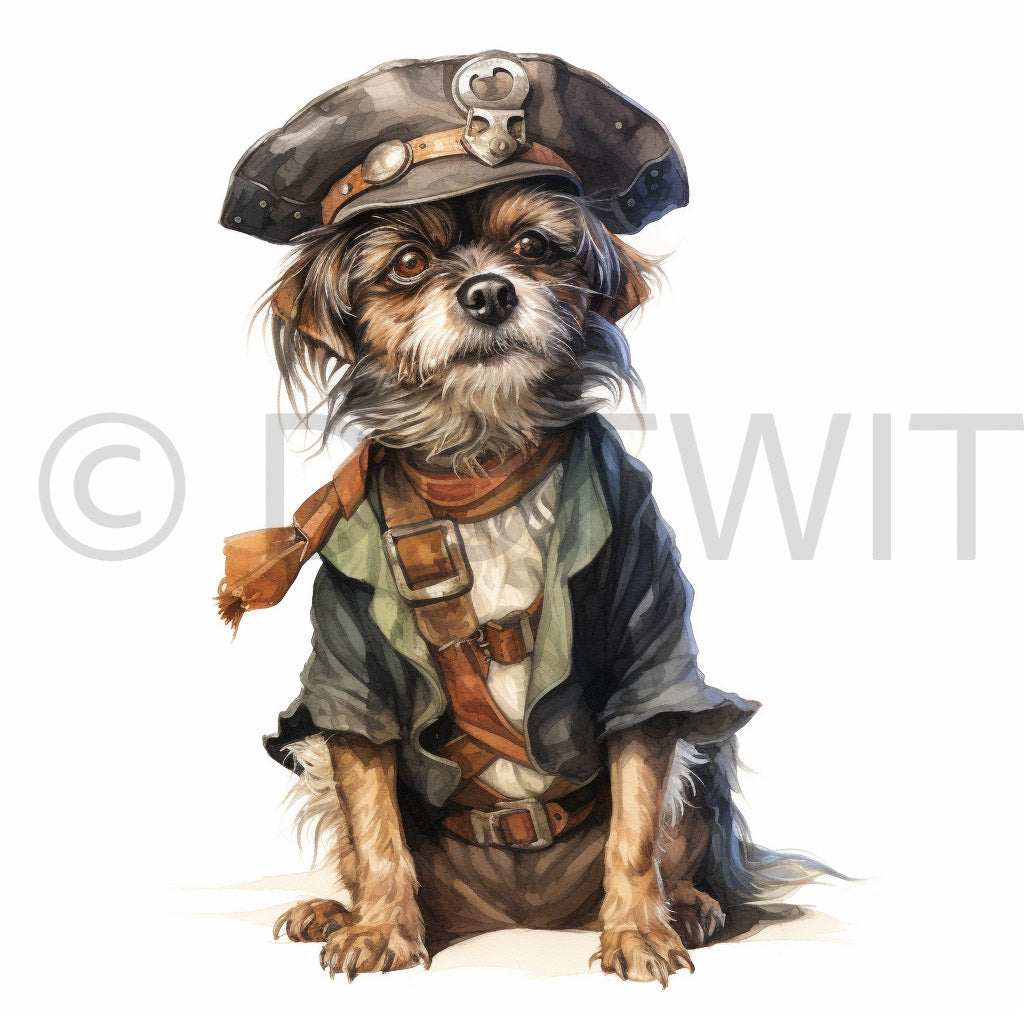 a dog Pirates Watercolor Clipart Professions Digital Art and Midjourney Prompt Commercial Use