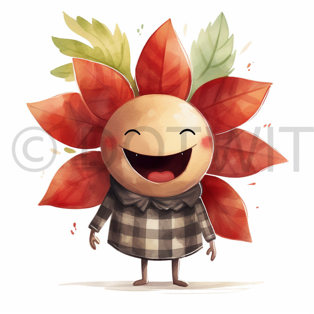funny poinsettia Funny Christmas Digital Character Watercolor Art and Midjourney Prompt Commercial Use