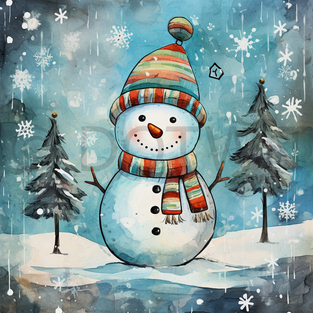 a snowman in the village Christmas Cards Ephemera Digital Junk Journal and Midjourney Prompt Commercial Use