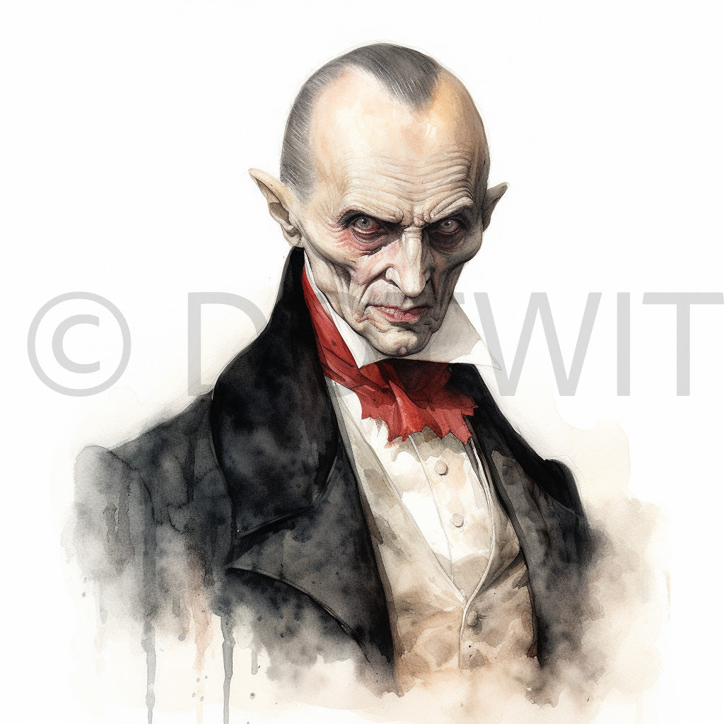 a vampire dracula Halloween Watercolor Gothic Digital Art and Midjourney Prompt Commercial Use
