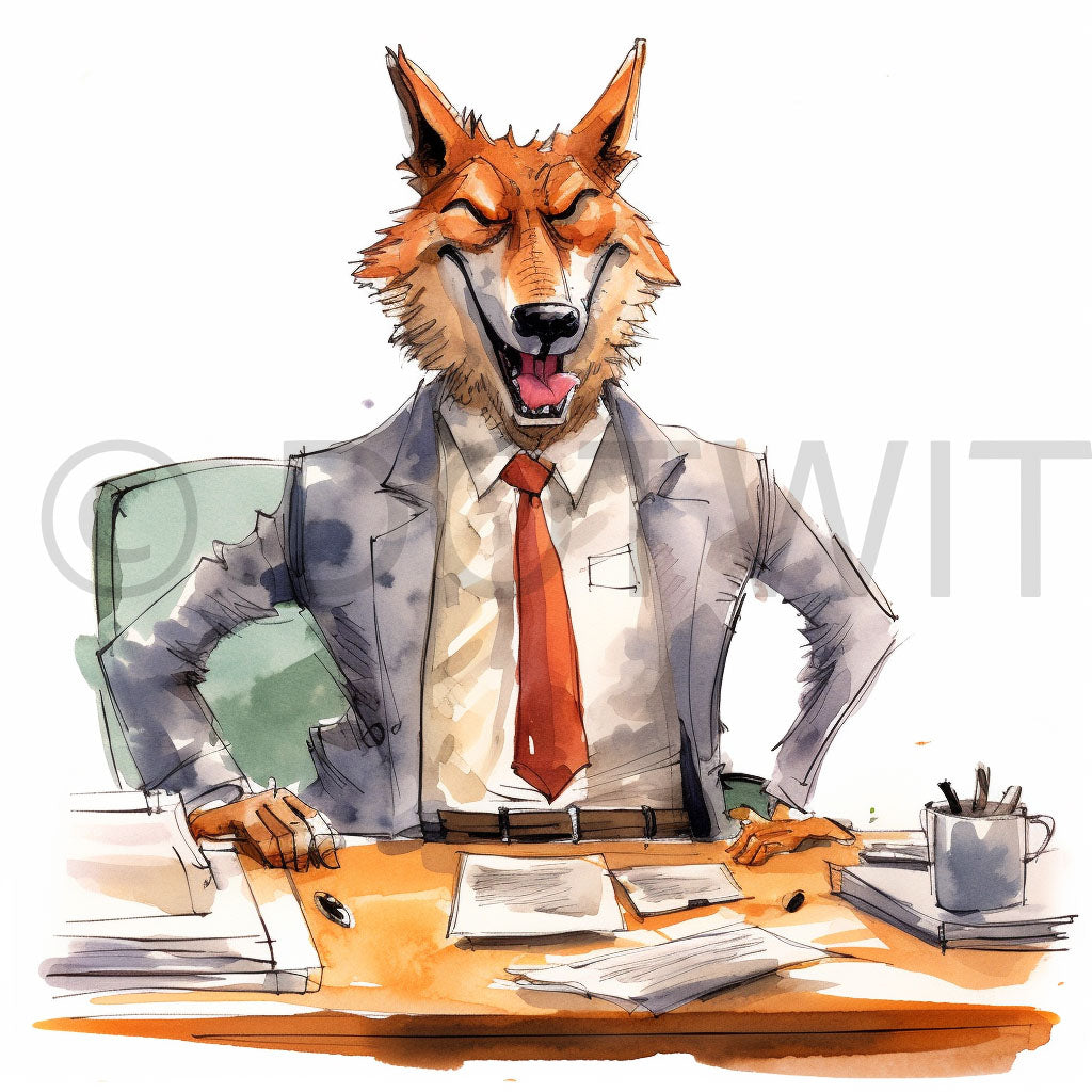 a cute wolf Office Funny Illustrations Midjourney Prompt Commercial Use