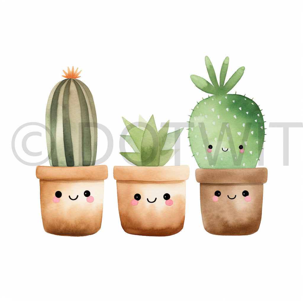 cute cactus Cute Nursery Watercolor Boho Clipart Digital Art and Midjourney Prompt Commercial Use