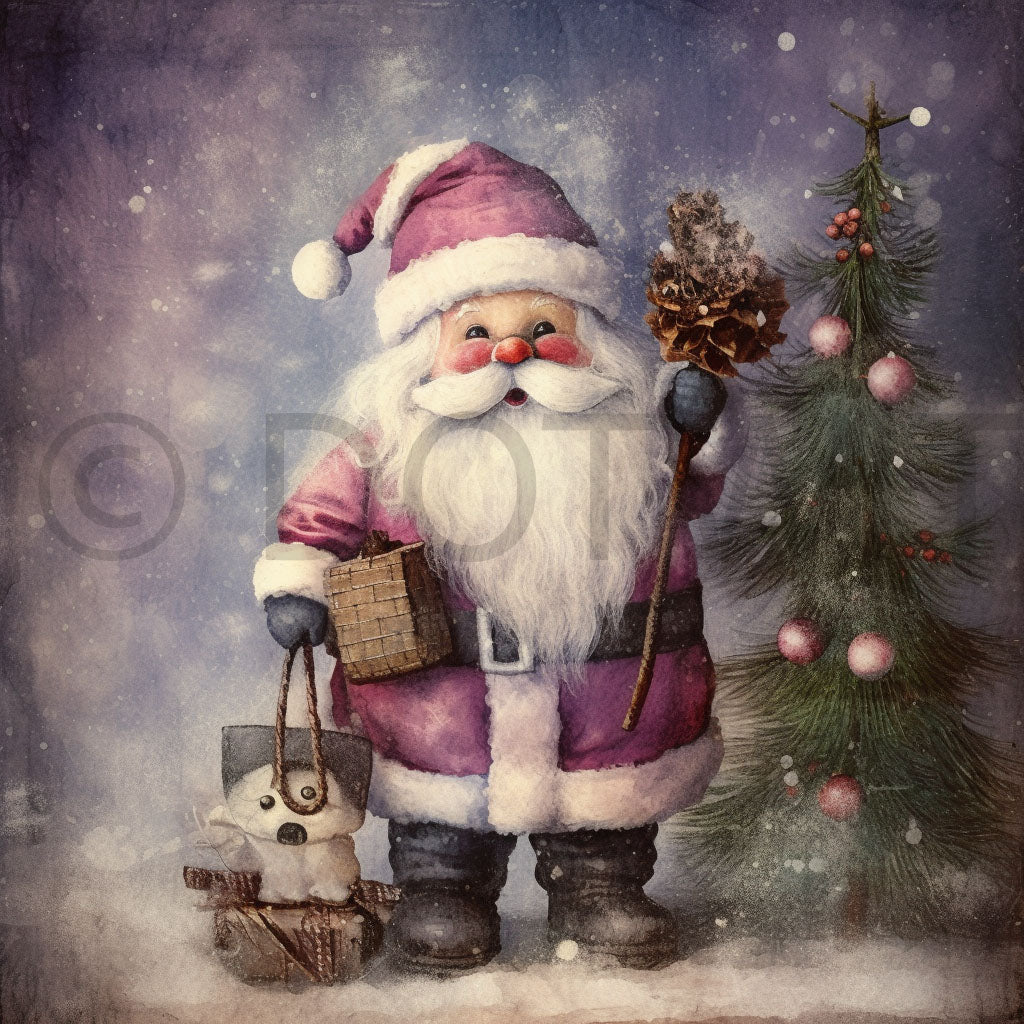a beautiful santa claus Lavender Christmas Ephemera Oil Paintings Digital Art and Midjourney Prompt Commercial Use