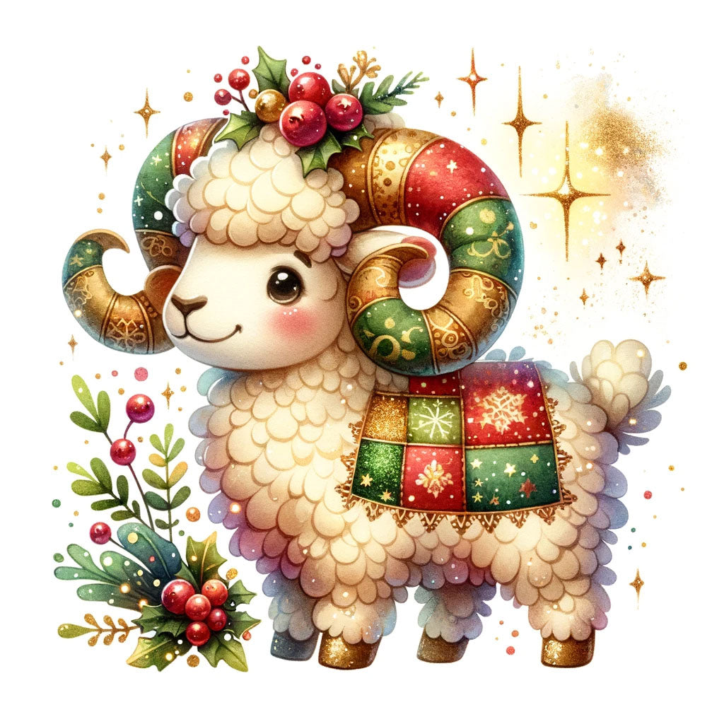 bighorn sheep Super Cute Christmas Illustrations DALLE 3 Prompt