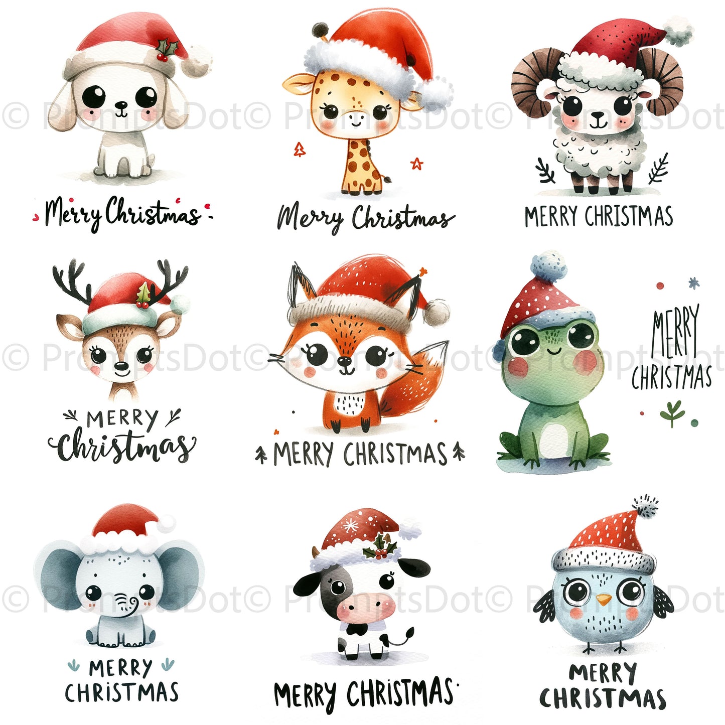 Cute Christmas Illustrations with Text DALL-E 3 Prompt