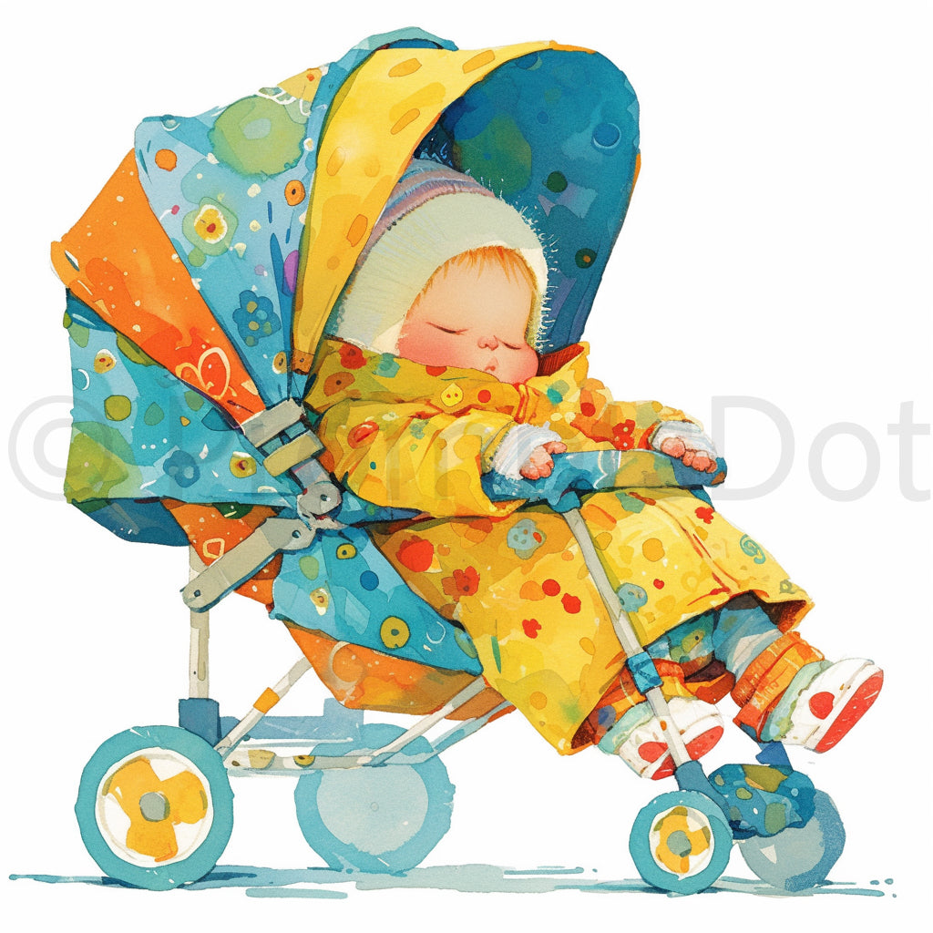 baby in stroller Nursery Watercolor