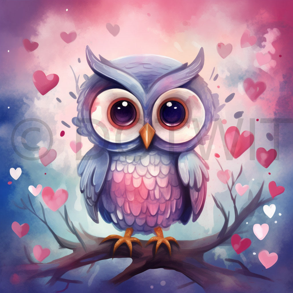 cute romantic owl card Valentines Cards Cute Romantic Drawings Digital Art and Midjourney Prompt Commercial Use