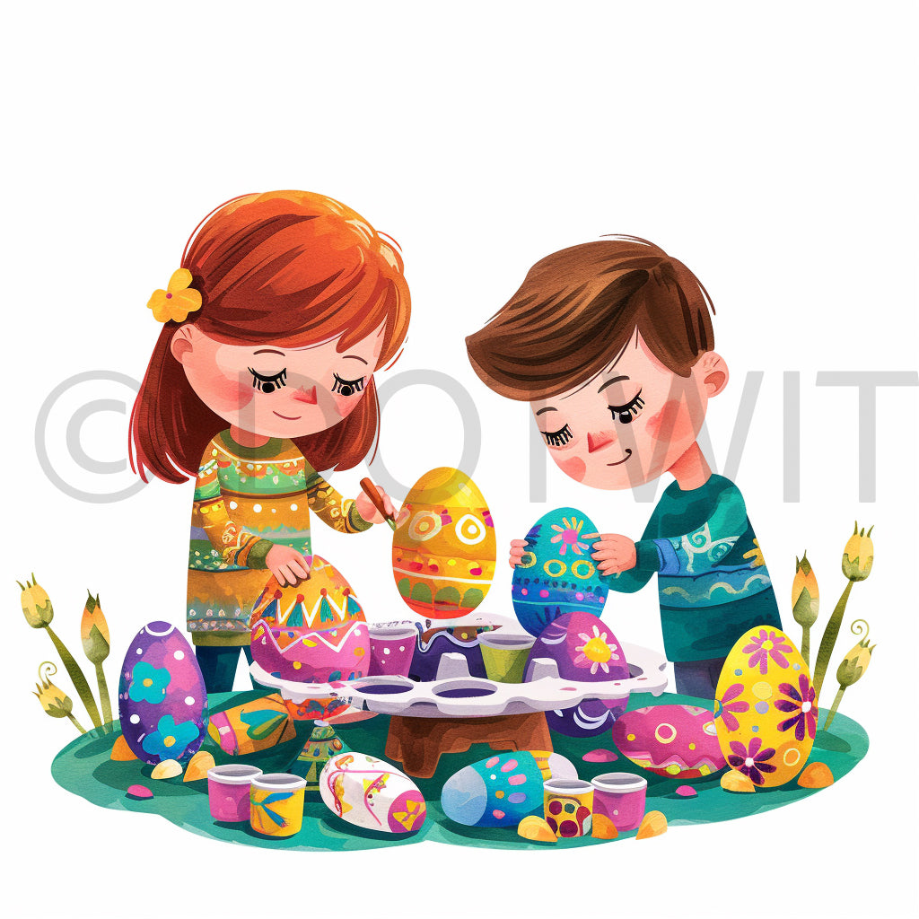 kids playing with easter eggs clipart