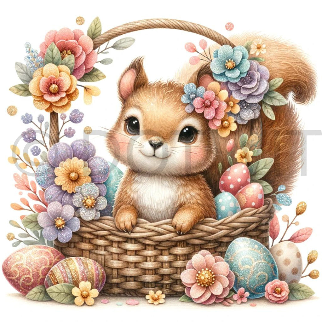 squirrel in an easter basket clipart digital download