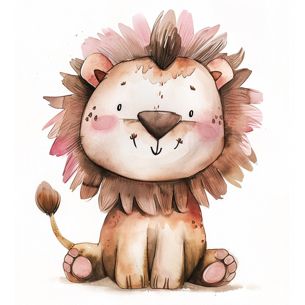 a cute lion Muted Nursery Watercolors Midjourney Prompt v6