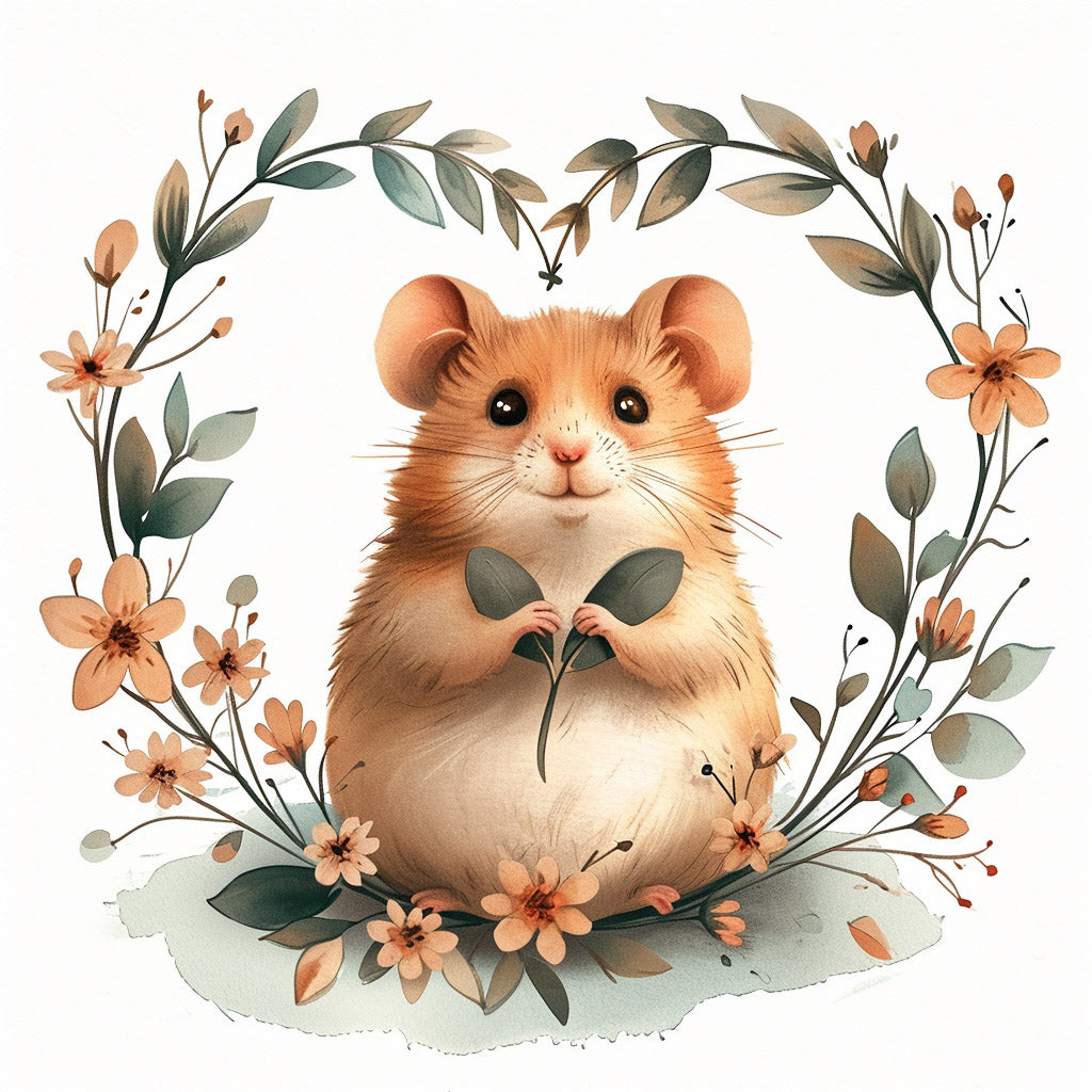 a cute hamster Floral Romantic Illustrations Midjourney Prompt v6