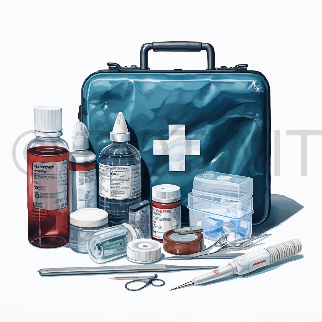 a cute medicine kit Doctors Watercolor Medicines Professions Digital Art and Midjourney Prompt Commercial Use