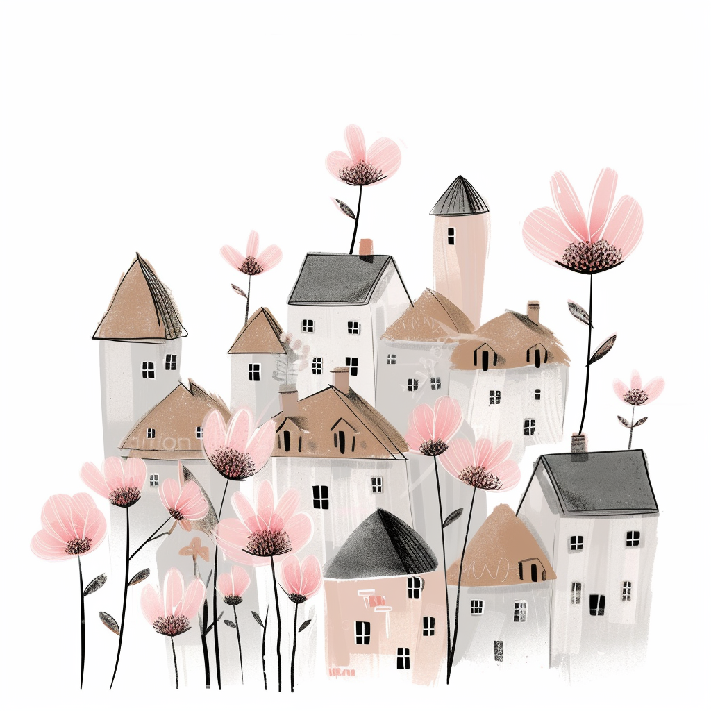 cute floral village clipart